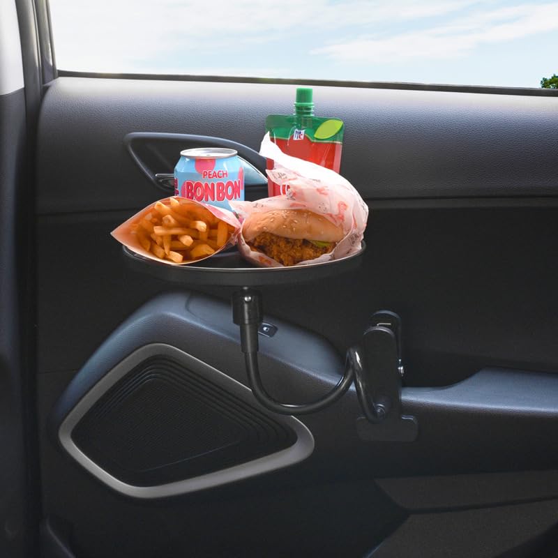 Car Food Tray Holder, Adjustable Car Snack Tray 360-degree Swivel Dining Table Clip Type Storage Tray